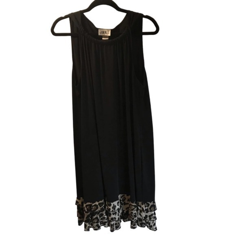 J.B.S. Black Midi Dress with Animal print hem